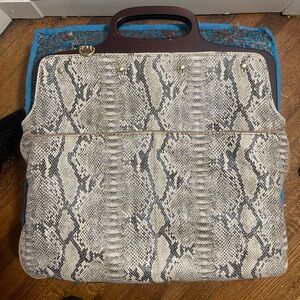 XL Snakeskin Hobo Bag with Wooden Handle